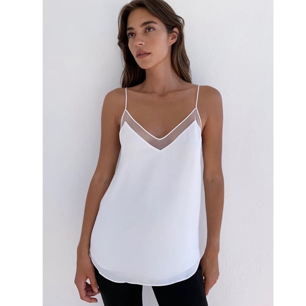 Babaton Aritzia White Galen Mesh Trim Camisole